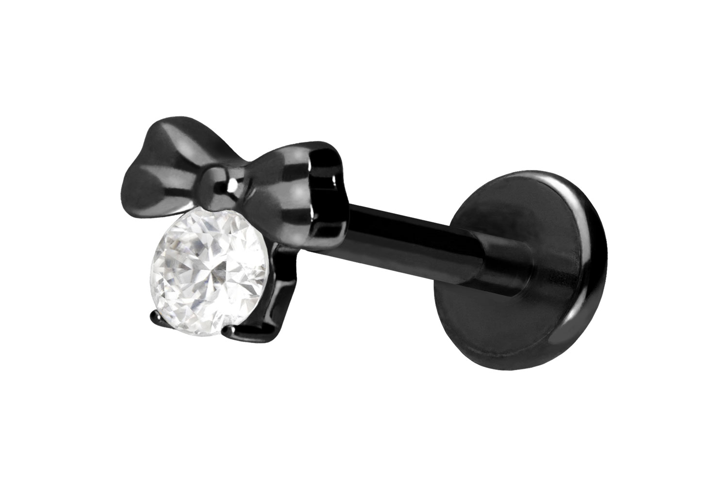 Titan Labret Piercing mit Push Fit SCHLEIFE + KRISTALL